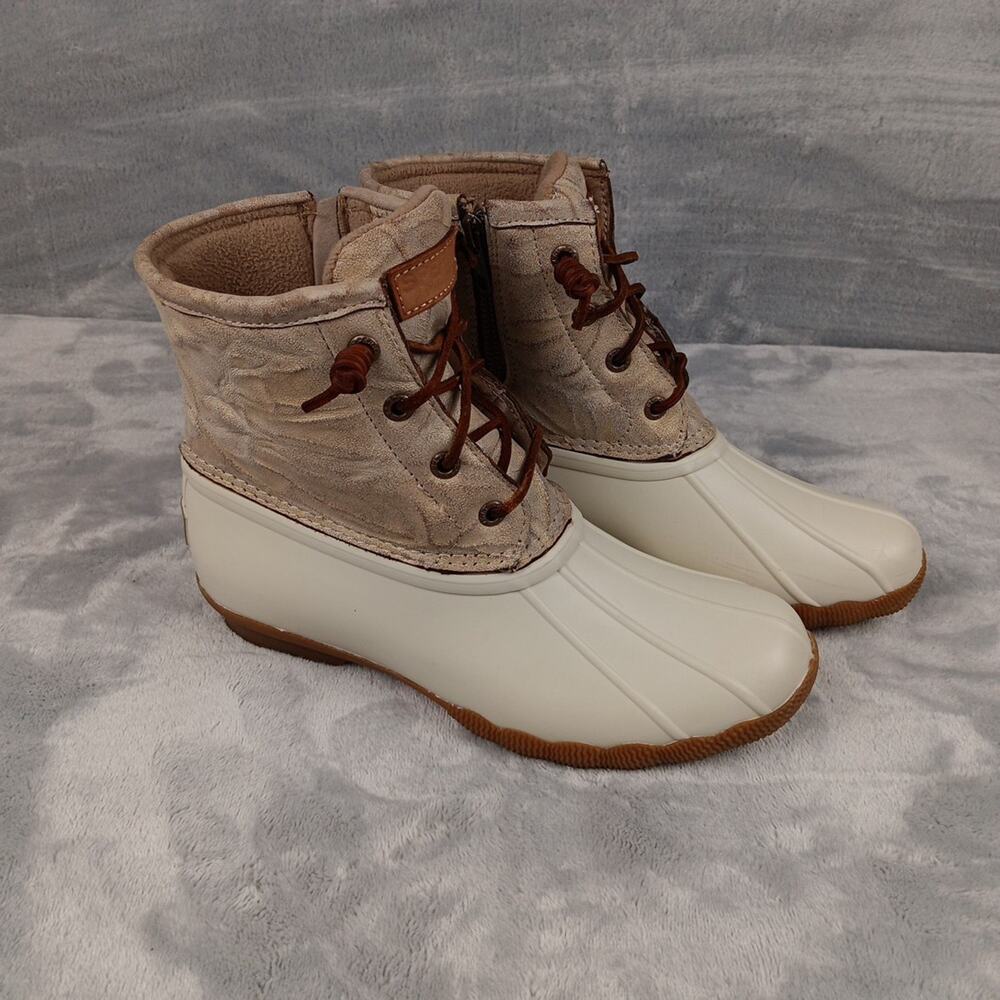 Sperry Saltwater Metallic Shimmer Duck Boots Waterproof Women Sz 6.5